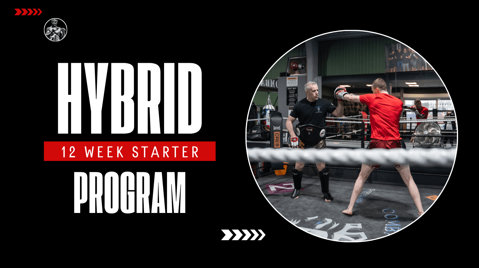 Hybrid 12-week starter program with boxing training scene in a gym.