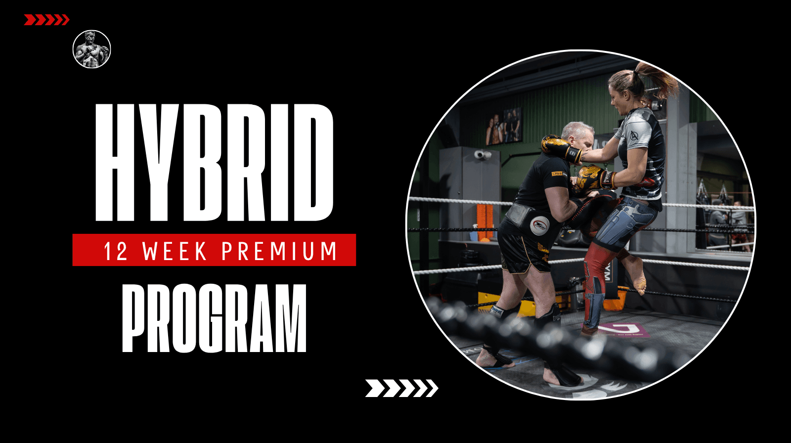 Hybrid 12 Week Premium Program with people practicing martial arts in a boxing ring.